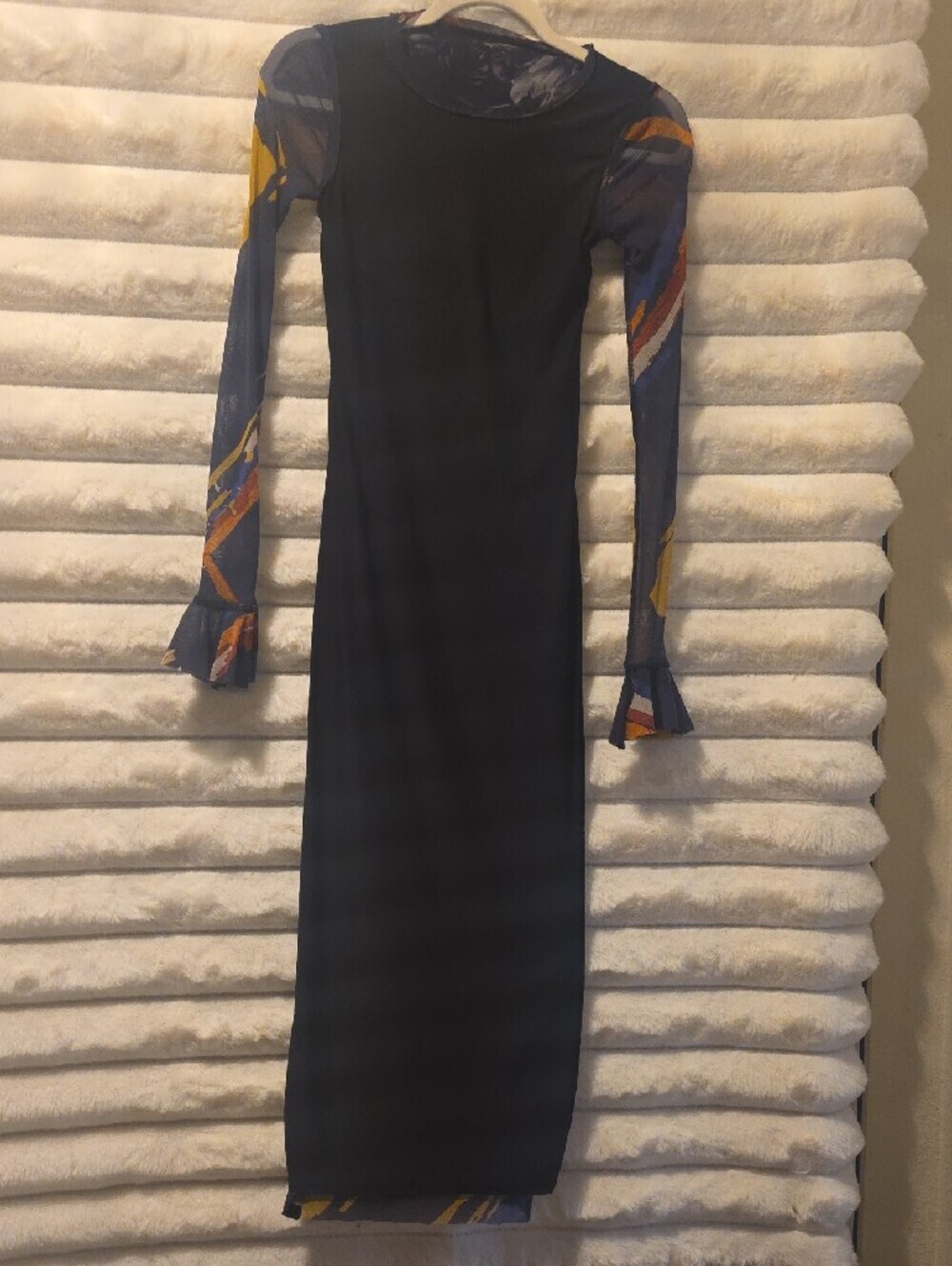 Navy Blue Floral Midi Bodycon Dress with Long Sleeves Size XS - Picture 4 of 8